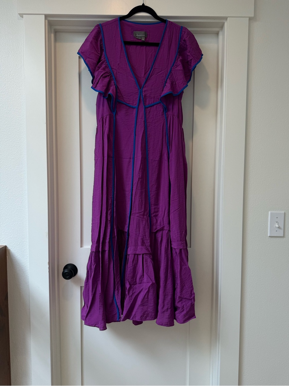 Anthropologie Purple Ruffle-Trim Maxi Dress